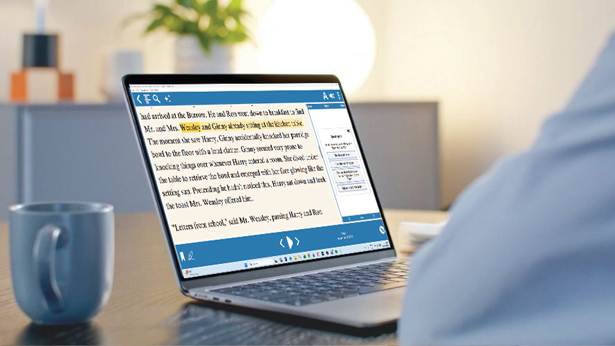 A person at a desk using their laptop with EasyReader Education